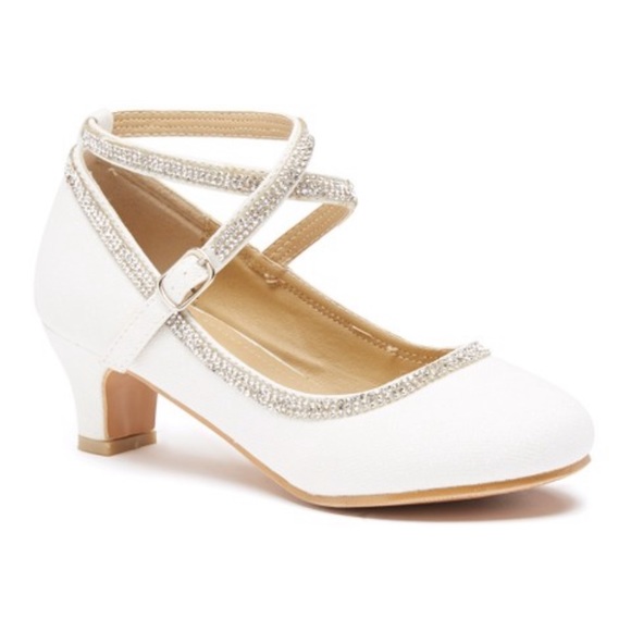 Girl’s White Woven Ankle Buckle Dressy Shoe